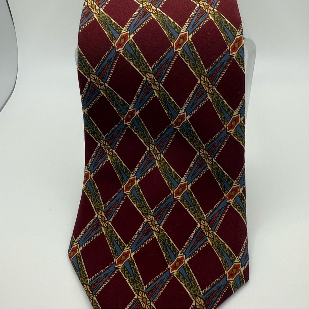 Cromley & Finch burgandy and Gold 100% Silk Tie. Handmade - Picture 4 of 6
